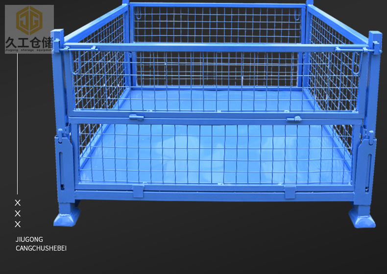 金屬周轉箱噴塑天藍色鐵皮箱，金屬箱展示圖，折疊存放便捷儲存，南京周轉箱廠家-久工倉儲設備