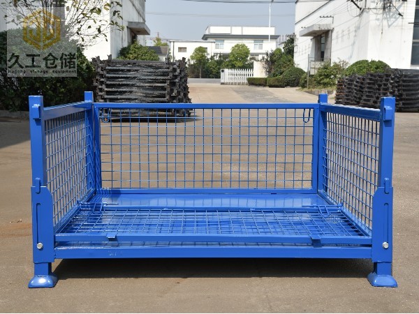 可折疊網(wǎng)箱-噴塑金屬周轉(zhuǎn)箱-鋼制料箱-藍(lán)色料框-南京周轉(zhuǎn)箱廠家-久工倉儲設(shè)備